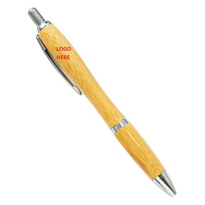 Bamboo Ball Pen With Clip And Metal Trim