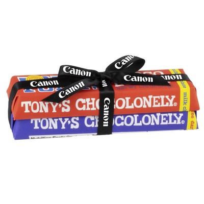 Tony's Chocolonely® Small Chocolate Bar 2 Pack w/ Custom Ribbon (Milk Chocolate & Dark Milk Pretzel)