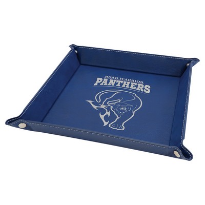 9" x 9" Snap Up Tray, Blue/Silver Laserable Leatherette