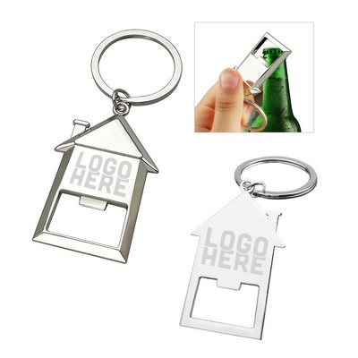 Metal House Keychain w/ Bottle Opener