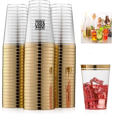 14oz Disposable Gold Rim Plastic Cups for Party