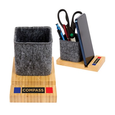 Renton Recycled Felt and Bamboo Pen/Device/Card Holder