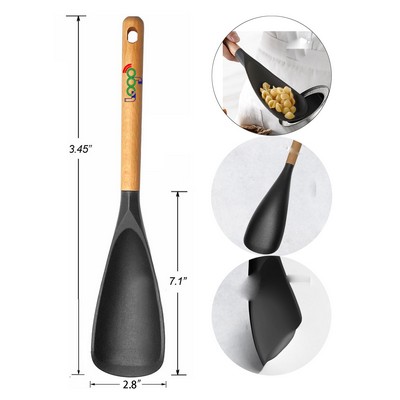 13.4 Inches Cooking Spoon with Lengthed Wooden Handle Silicone Spatula Spoon