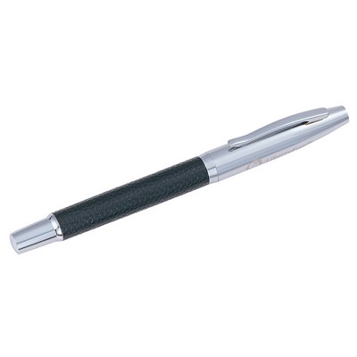 Black Leather Barrel Roller Ball Pen