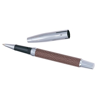 Brown Leather Barrel Roller Ball Pen