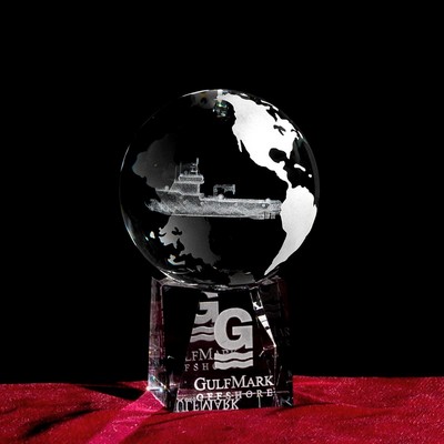 Crystal Globe w/Custom 3D Image Inside & Octagon Stand (2 3/8")