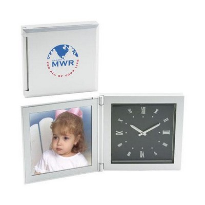 Die Cast Aluminum 3 1/2"x3 1/2" Photo Frame Clock