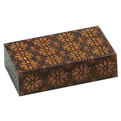 Large Traditional Wood Box w/Carved Flower Pattern (11"x7"x2 3/4")