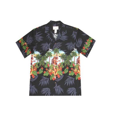 Hawaiian Tropical Border Print Shirt - Black