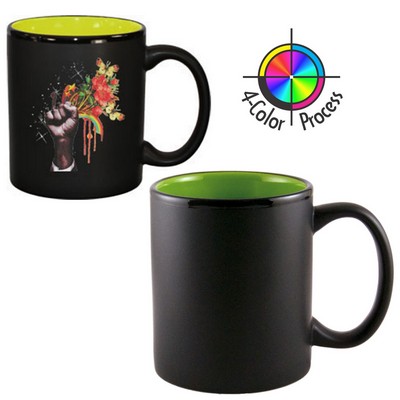 11 Oz. Black Satin/Lime Green Two-Tone C-Handle Hilo Mug - 4 Color Process