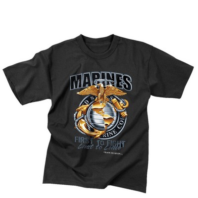 Marines First To Fight Military Black Ink Design™ T-Shirt (2XL)