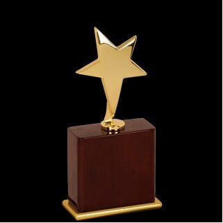 Rosewood and Gold Polished Metal Star Award - Large