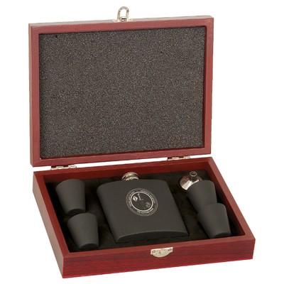 Black Flask Gift Set with Wood Presentation Box