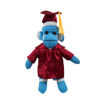 Blue Sock Monkey (Plush) in Graduation Cap & Gown