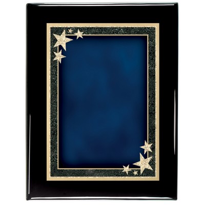 Ebony Piano Finish Plaque with Blue Starburst Brass Plate, 7 x 9"