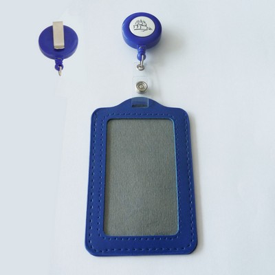 ID Badge Retractable Reel Belt Clip Fake Leather Card Holder