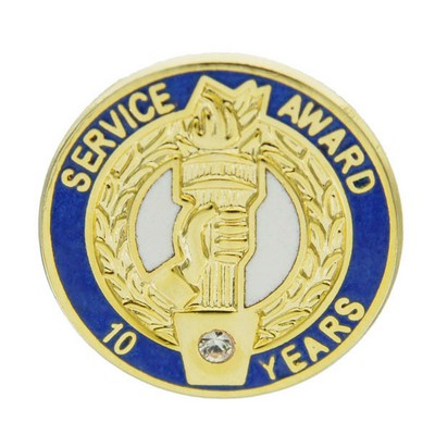 ¾" 10 Years of Service w/Swarovski Crystal Stone Award Pin