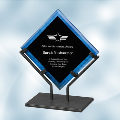 Blue Galaxy Acrylic Plaque Award w/Iron Stand (Small)