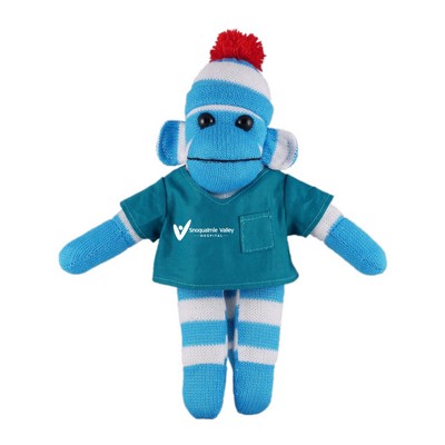 Blue Sock Monkey (Plush) in scrub shirt