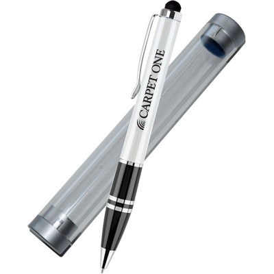 Office Pro Series Stylus Ball Point Pen in Clear Tube Gift Box - white