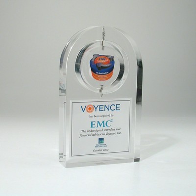 1 7/8" Spinning Disc Lucite® Embedment Award in Base (3 1/2" x 6" x 1")