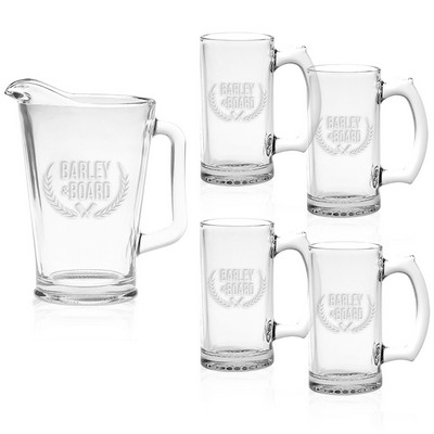 Glass Pitcher & Mug Set - Deep Etched