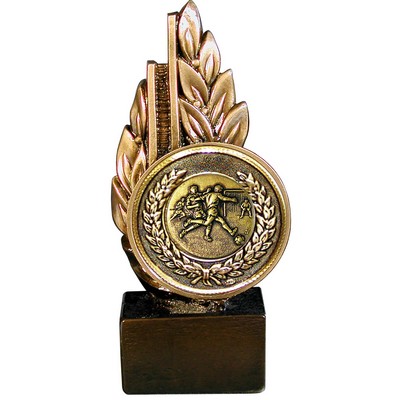 Stock Laurel 9" Trophy with 2" Soccer Male Coin and engraving plate