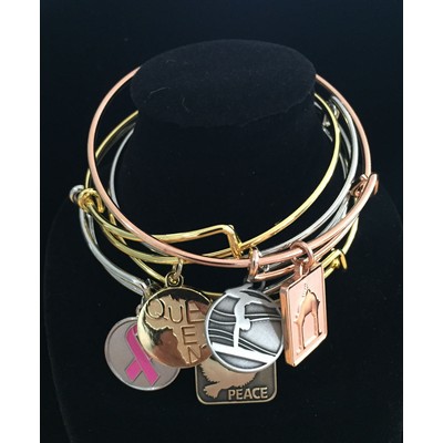 Adjustable Charm Bangle Bracelet w/Charm (single-sided charm/2-level design)