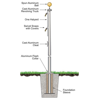 25' Satin External Halyard Flagpole