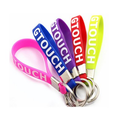 Silicone Wristband Keychain W/ Metal Ring