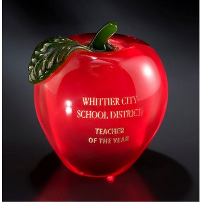 Crystal Red Apple Award w/Green Leaf