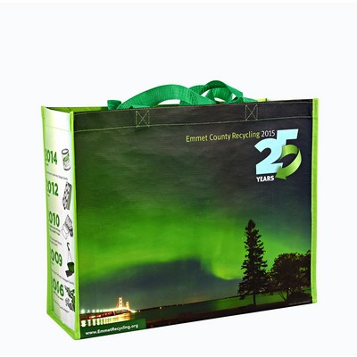 Full-Color Printed 145g Laminated RPET (recycled from plastic bottles) Tradeshow Bag 15"x13"x6"