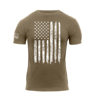 Coyote Brown Distressed US Flag Athletic Fit T-Shirt (3X-Large)