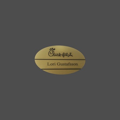 Oval Gold Brass with Black Dye-Etch Name Badge 2" x 3"