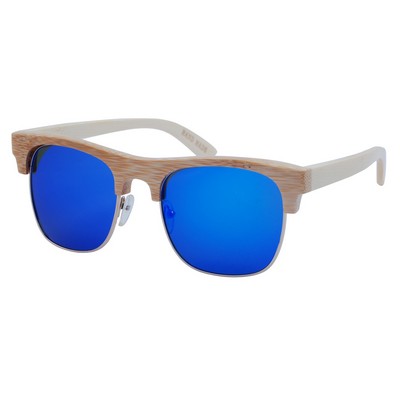 Bamboo Sunglasses - Blue Mirror Lenses - Bamboo Frames