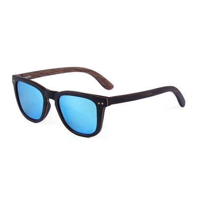 Handmade Wooden Sunglasses - Ice-Blue Polarized Lenses - Black Wood Frames