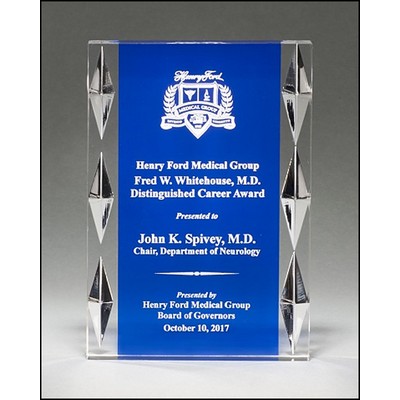 Freestanding Acrylic Award w/Blue Background & Carved Jewel Accent (5"x 7")