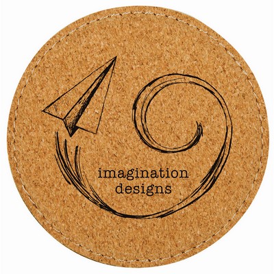 4" Round Cork Coaster with Stitching