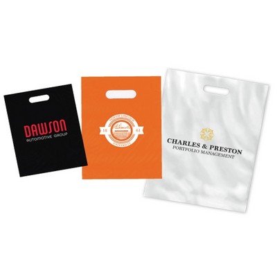 Small Die Cut Handle Colored Plastic Bags (1 Color Imprint)