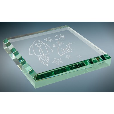 Jade Glass Beveled Paperweight (3"x3")