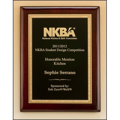 Airflyte® Rosewood Piano-Finish Plaque w/Textured Black Center & Gold Florentine Border (8"x 10")