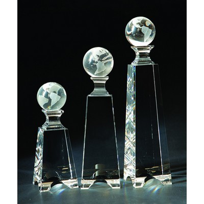 Globe Tower Optical Crystal Award/Trophy 7"H