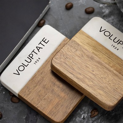 2 Piece Acacia Wood & Greek Marble Coaster Set