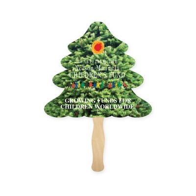 Lightweight Full Color Single Sided Evergreen Shape Paper Hand Fan