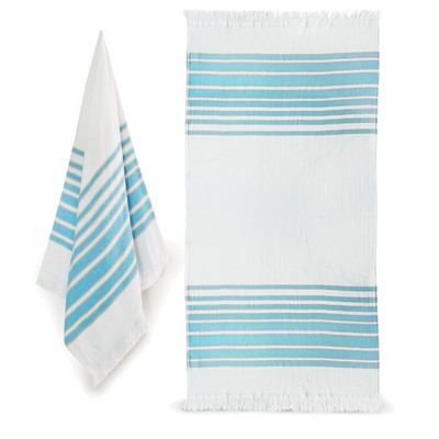 Turquoise Blue/White Traditional Turkish Peshtemals Towels (36"x70")