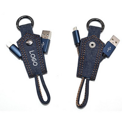 Denim Smart Phone Charging Cable with Keychain