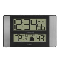 Atomic Digital Wall Clock w/Temperature & Moon Phase (Silver/Black)