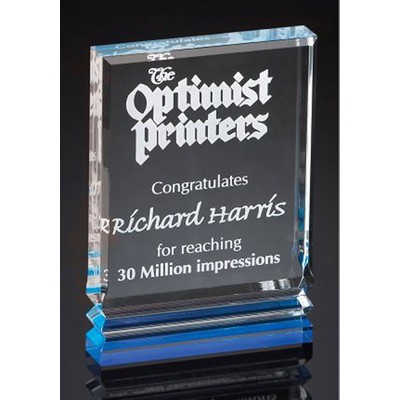 Blue Rectangle Notched Base Reflective Acrylic Award, Medium (4-1/4"x6")