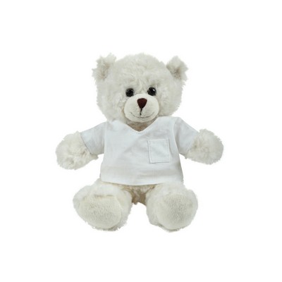 soft plush Cream Curly Sitting Bear with doctor jacket