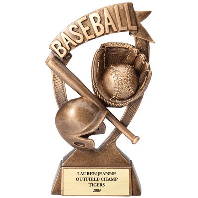 7" Antique Gold Resin Finish Matte Baseball Banner Trophy